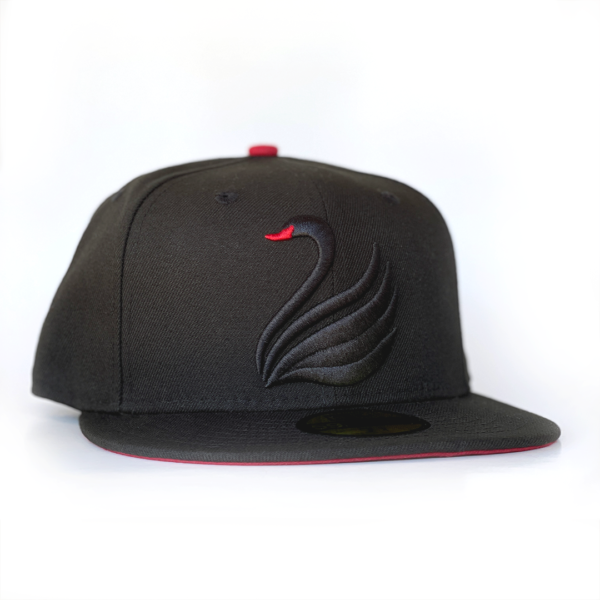 "Black Swans" Black-on-Black Fitted Cap with Houston Red Undervisor - Image 3
